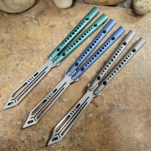 TheOne Rep Dot Butterfly Trainer Knife Channel Titanium Handle D2 Busas Busas Jilt Swinging Facia de Gift de ferramenta EDC livre