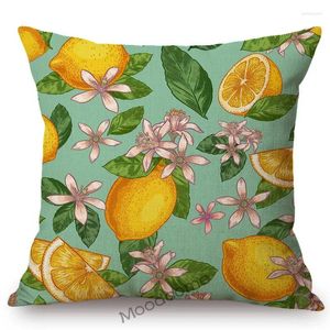 Kudde nordisk soffa kast fodral gula fruktblommor lämnar växtkonst akvarell bomullslinne modern stoltäcke