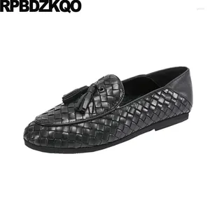 Casual Shoes Luxury Chic Half Mules Slides Tassel Woven Loafers Men Real Leather Moccasins Designer Italy Braided Comfort High Quality