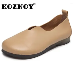 Casual Shoes Koznoy 1.5cm 2024 Ethnic Natural Genuine Leather Round Toe Slip On Summer Comfy Women Soft Soled Leisure Oxford Mom