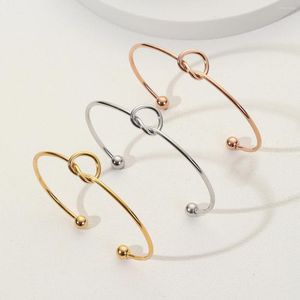 Charm Bracelets Korean Fashion Simple Female Jewelry Pulseiras Initial Stainless Steel Bangles Open Rose Gold