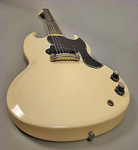 プロモーション1965ポラリスホワイトクリームSGジュニアエレクトリックギターシングルブラックP90ピックアップヴィンテージチューナーラップアラウンドテールピース9992088
