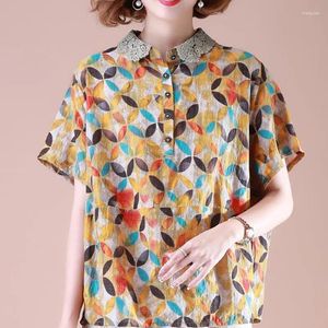 Magliette da donna 2024 Summer Elegant Fashion sciolte Office Casual Lady Retro-Shirts for Women Irregolari Stampular Trota chic manica corta