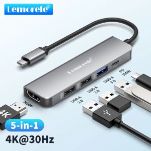 Hubs Lemorele USB Hub USB C 3.0 Hub 5ports Docking Station Type C Hub 4K30Hz HDmicompatible USB 3.0 Adapter MacBook Air M1 iPad