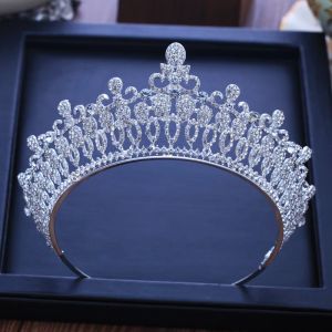 Biżuteria barokowy luksusowy bridalny kryształ tiara koronki księżniczka królowa konkurs PROM Rhinestone Veil Tiaras Headband Wedding Hair Akcesoria