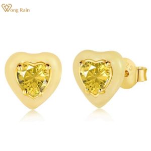 Örhängen Wong Rain 925 Sterling Silver Love Heart High Carbon Diamond Gemstone 18K Gold Plated Ear Stud Earrings Fine SMEE sack Partihandel