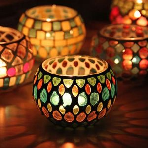 Ljus marockansk mosaik glas votivljusljushållare te ljus kandelabra ljusstake heminredning bordsskiva mittpunkt