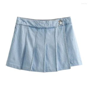 Kvinnors shorts veckade culottes 2024 mode denim kort kjol för kvinnor avslappnad chic damer byxa sommar