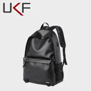 Рюкзак UKF Fashion Men Men Men Pvc кожаные черные школьные сумки для подростков 15,6 дюйма для ноутбука рюкзаки USB -зарядка порт мочила