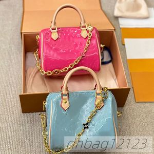 Mini Chain Pillow Bag Lacquer Leather Handbag Designer Shoulder Bags Fashion Letter Print Pouch Zipper Open Women Crossbody Purse High Quality Clutch