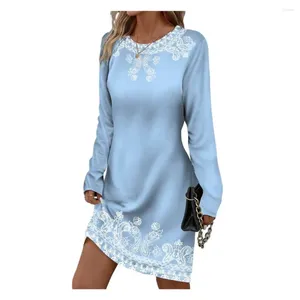 Casual Dresses Stylish Loose Fit Dress Spring Autumn Women's Office O-neck Long Sleeve Print Mini For Temperament