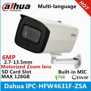 Lens Dahua IPCHFW4631FZSA 6MP IP -kamera 2.713,5 mm varifokal motoriserad lins Inbyggd SD -kortplats och MIC IR 80 meter pistolkamera