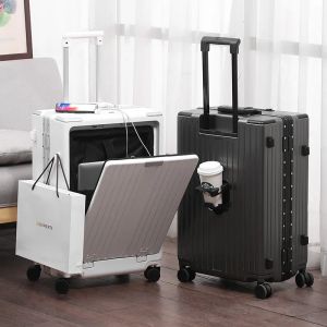 Carry-Ons Multifunctional Travel Luggage USB Dual Charging Interface Front Opening Suitcase with Spinner Wheel TSA Lock