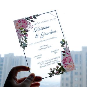 10pcs transparentes personalizados personalizados CARTÃO DE CONVITO DE CASAMENTO DE PVC 240419