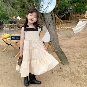 Girl Dresses 2024 Summer Girls Black and White Contrast Colore Western Style Western Temperament Susder Skirt in Children's