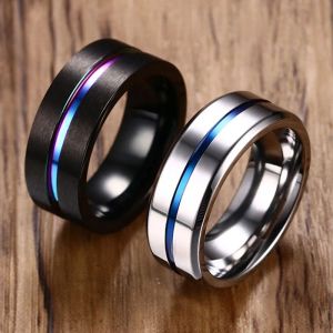 Bands Vnox 6/8mm Black Ring per uomini Donne Groove Rainbow in acciaio inossidabile Bandoni di nozze alla moda Anelli fraterni alla moda Gioielli maschi casual