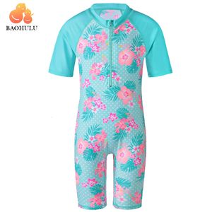 BAOHULU CYAN Flower Baby Girl Swimsuit UV UPF50 One Piece Kids Girls Badkläder i 312 år Barn Simning Dräkt strandkläder 240415