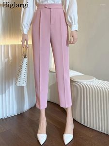 Calça feminina Primavera Summer Summer Pink Blazer Terne Pant Women Office Moda High Colo