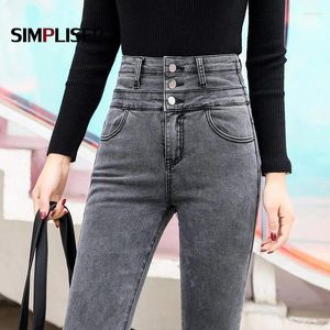 Women's Jeans High Waisted Women 2024 Autumn Denim Grey Blue Pencil Pants Skinny Leggings Push Up Stretch Winter