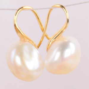 Ohrringe 1012mm weiße Barockperlenohrringe 18k Goldplated Haken Gold Chic Teardrop Elegant Dangler Natural Earbob