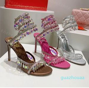 2024 Designers Ankle Wraparound Women High Heeled Sandal Flower Rhinestone