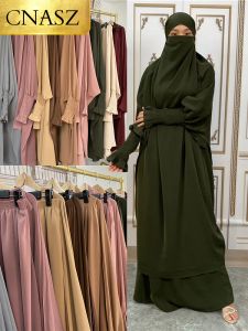 Abbigliamento donna musulmana outfifit islam khimar hijab dubai abaya 2 pezzi set arabo black abaya negozio di tacchino Ramadan Cappelli di preghiera Ramadan