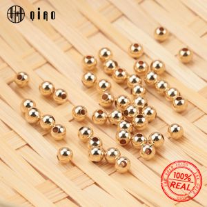 Strands 100pcs 14K Altın Dolgulu Ara Ara Boncuklar 2mm 3mm 4mm Yuvarlak Gevşek Boncuk Bilezikler için Kolye DIY Takı Yapımı Aksesuarlar Toptan