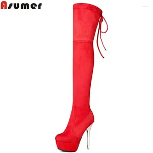 BOOTS Asumer Fashion Autumn Winter Women Women Steletto High Heels Plataforma Ladies Nightclub Super sobre o joelho