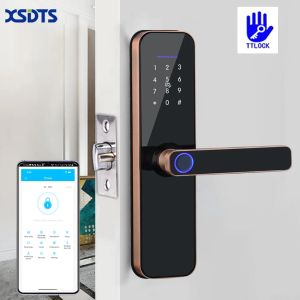 Controle TT BLOCK Bluetooth Lock de porta inteligente eletrônica com impressão digital biométrica Chave de senha do cartão IC Desbloquear cobrança de emergência USB