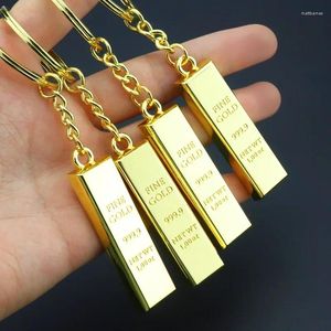 Keychains Faux Ingot Bullion Keychain For Women Bag Pendant Men Metal Car Key Chains Gold Color Bar Keyring Business Gift