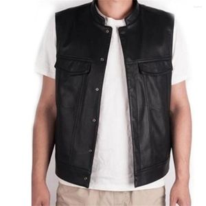 Men's Vests Fashion Leather Punk Vest Cosplay Costume Black Color Motorcycle Sleeveless Jacket Pu Outerwear Overcoat S-5xl Gilet