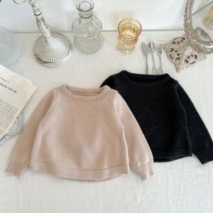 T-shirts 2022 New Children Long Sleeve Sweater Solid Baby Knit Bottoming Shirts Cotton Girls Casual Sweater Loose Infant Boy Knitted Tops