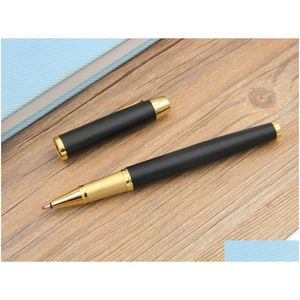 Ballpoint Pens Wholesale 2Pc Business Im Series Matte Black With Golden Trim Roller Ball Pen Drop Delivery Office School Industrial Wr Dhgf9