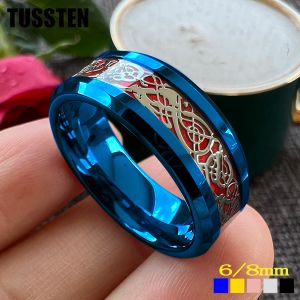 リングTussten 8mm Blue Dragon Ring Tungsten Men For Men for Men for Beveled Polided Edge Classic Jewelry無料配送