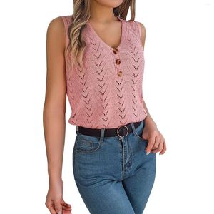 Frauen Tanks Frühlings- und Sommer-Button-Down V-Ausschnitt Hohlloch ärmellose Top-Holiday-Pullover für Frauen offizielles Geschäft Ropa de Mujer