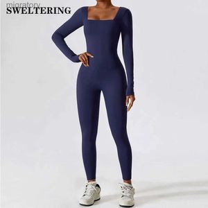 Women's Tracksuits Womens long sleeved yoga suit sportswear gym push ups fitness training battery quick drying 1 piece yq240422