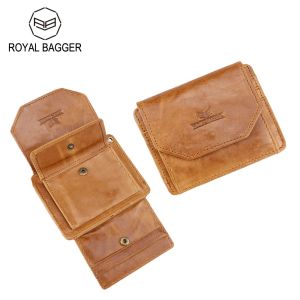 Wallets Roya Bagger Short Wallets for Men Genuine Cow Leather Vintage Coin Purses Large Capacity Card Holder Trifold Male Wallet 1464