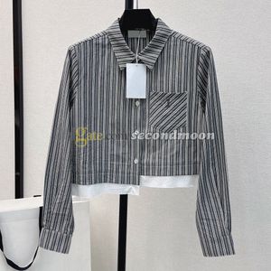 Stripe Print Bluzki Kobiet Designer Haftowane koszulki Lapel Neck Długie rękaw Blouse T koszule