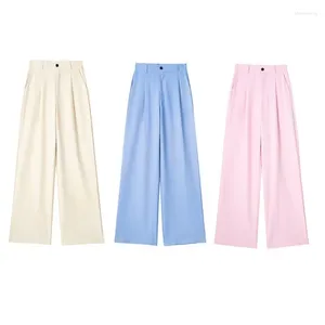 Women's Pants Solid Color High Waisted Straight Leg Elegant And 2024 Loose Fitting Casual Fashionable