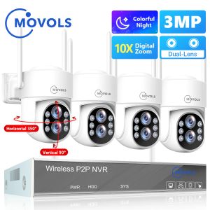 Камеры Movols 3MP Беспроводная камера безопасности системы 10x оптический Zoom Двухчастотный аудио Wi -Fi Ptz Camera 8CH NVR Комплект Видео -сигнализации