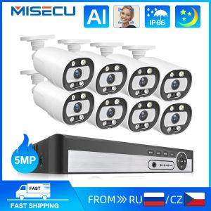 Kontrola MIMECU 8CH 5MP POE CCTV Security System kamery Smart AI Wykrywanie twarzy Dwukrotnie Audio Outdoor Video Kamery P2P P2P