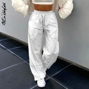 Vita byxor breda benbyxor Kvinnor Sweatpants Jogga Y2K Streetwear Women Fashion Clothing Solid Cargo Pants High midjebyxor 240420