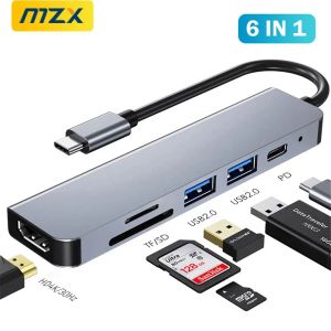 Hubs 6in1 Dock Station USB 3.0 HUB 4K HDML HDMICAMATIBLE MICRO SD TF CARD ЧИСТЕР TIPE C ADAPTER ADAPTER 3 0 Dock