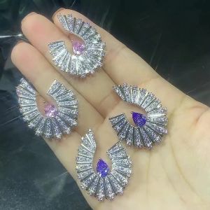 Earrings Heavy Industry Luxury Purple Zircon Geometry Earrings 2023 Temperament New Earrings Exaggerate Rhinestone Stage Jewelry Gift