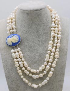 Halsketten 3rows Süßwasserperlen weiße Barock Halskette Großhandel Perlen Naturgeschenk Rabatt für Frau