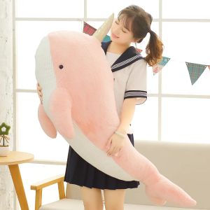 Dolls Narwhal Plush Phlush Beaorly Unicorn Whale Bambola morbida Pesce Pesce Blu Whale con Custino Horn Regalo di Natale