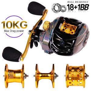 Acessórios Baitcasting Reel 18+1BB Casting Reel Metal Smooth Metal 7.2: 1 Razão de engrenagem rolo de pesca com carretel padrão ou profundo ou raso para baixo