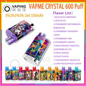 Autêntico VapMe Crystal 600 Puff Vape descartável 12 Sabores 2ml Dispositivo preenchido de 550mAh Bobina de malha de bateria 600 e cigarros