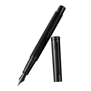 Pens Hongdian Samurai Black Metal Fountain Pen Titanium preto ef/f caneta de tinta nib com luxuoso presente de temperamento para escritório de negócios