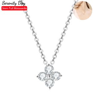 Halsband Serenity Day 0.4Cttw 4 Stones Real D Color 3mm Full Moissanite Pendant Necklace For Women Gift S925 Sterling Silver Fine Jewelry